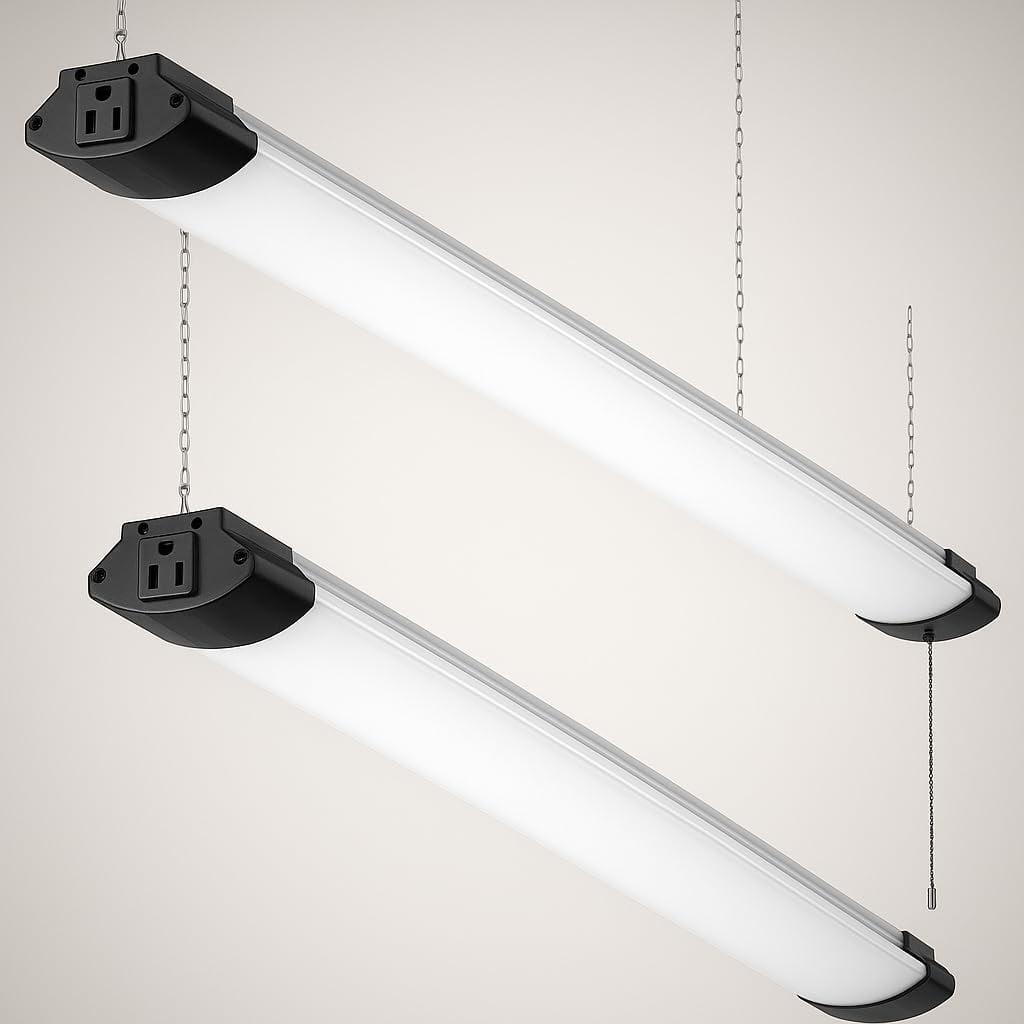 Paby 4FT LED Shop Light, Premium Aluminum Housing, Linkable, 84W 4000K 10000LM for Workshop Basement Garage Warehouses, Hanging or FlushMount, Power Cord and Pull Chain, ETL, Black, 2 Pack