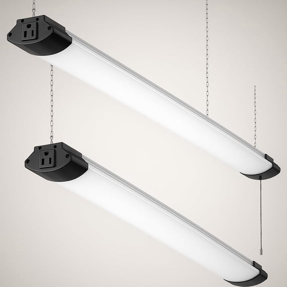 Paby 4FT LED Shop Light, Premium Aluminum Housing, Linkable, 84W 4000K 10000LM for Workshop Basement Garage Warehouses, Hanging or FlushMount, Power Cord and Pull Chain, ETL, Black, 2 Pack
