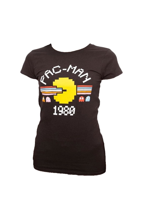 Pac-Man 1980 Stripes Graphic Junior Women's T-Shirt Size Medium