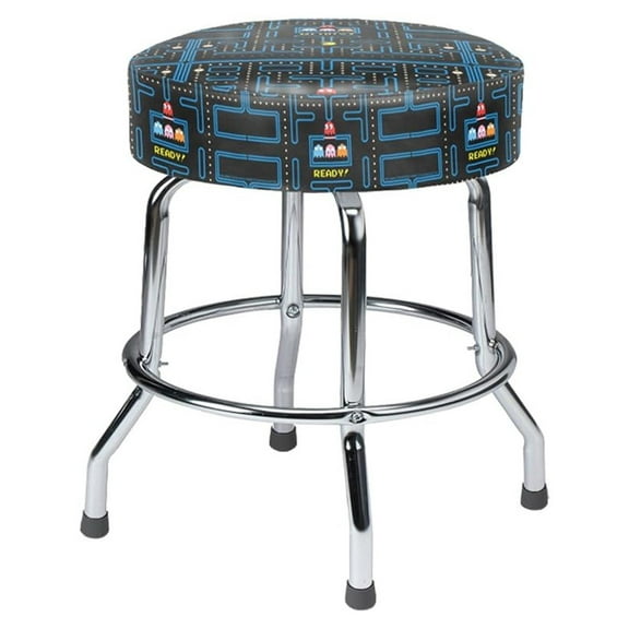 Pac Man Arcade Bar Stool - 19" Swivel Game Room Stool - Licensed Artwork - Perfect for Cocktail Table Games - Retro Gaming Furniture
