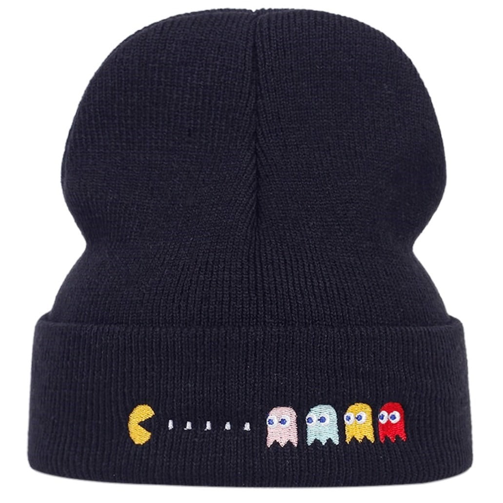 Pac-Man Themed Adult Size Black Knitted Beanie - Hat Head Clothing