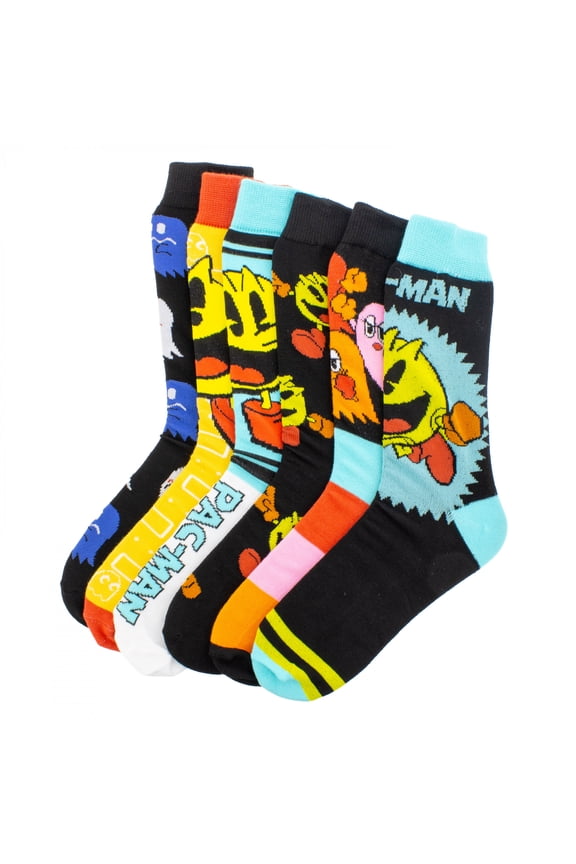 Pac-Man Assorted Blue Crew Socks, 6-Pack