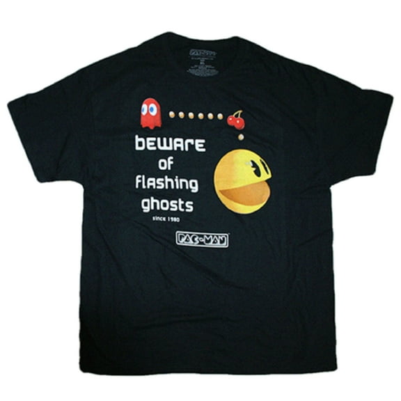 Pac-Man "Beware of Flashing Ghosts" Men's Black T-Shirt (Medium)