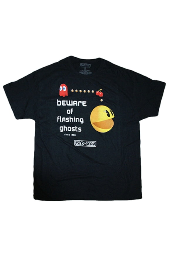 Pac-Man "Beware of Flashing Ghosts" Men's Black T-Shirt (Medium)