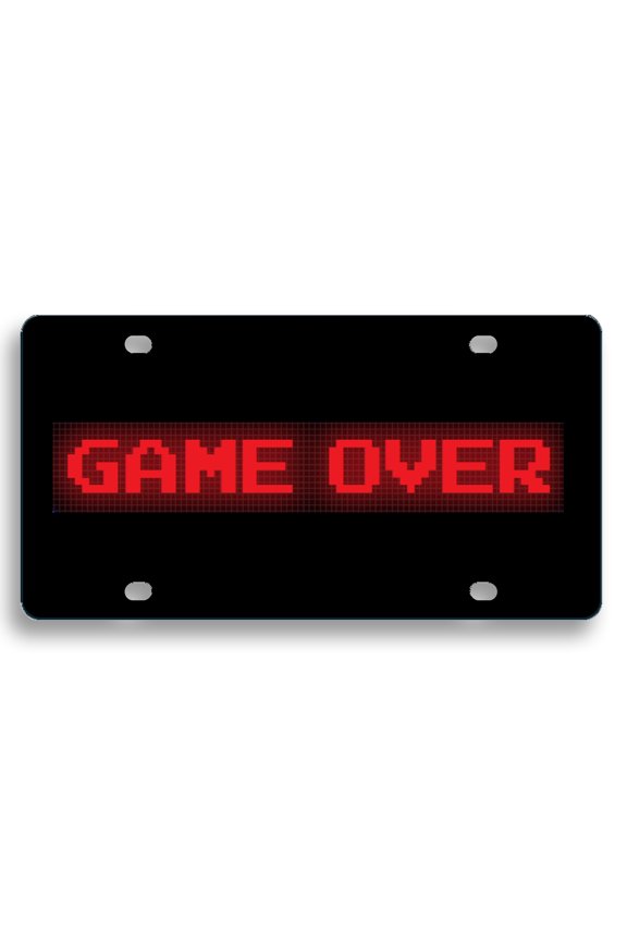 Pac-Man Game Over Black Acrylic License Plate Frame - Retro Gaming Car Accessory for Gamers - Official Licensed Product by Bandai Namco