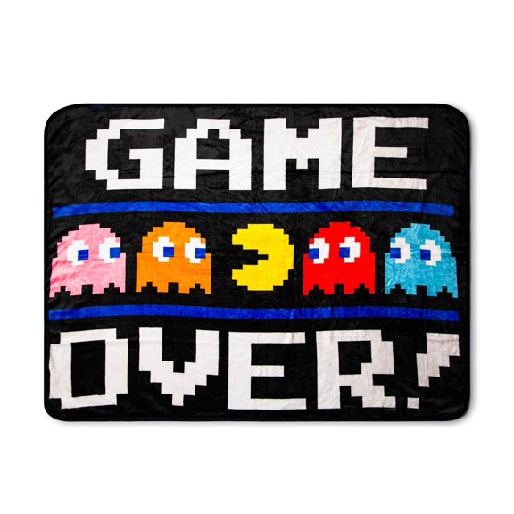 Pac Man Game Over Fleece 45 x 60 Inch Cozy Throw, Black