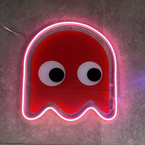 Pac Man Ghost UV Printed Neon Sign 12 x 13 Lights For Game Room Decorations.