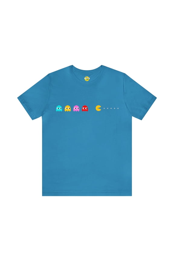Pac-Man Ghosts Pixel Art T-Shirt - Retro Gamer Tee with Chasing Ghosts