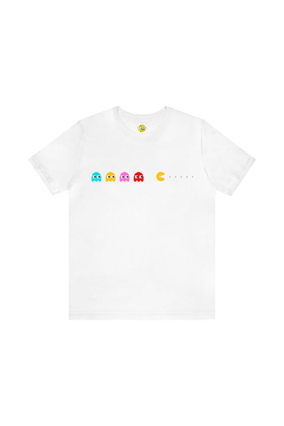 Pac-Man Ghosts Pixel Art T-Shirt - Retro Gamer Tee with Chasing Ghosts