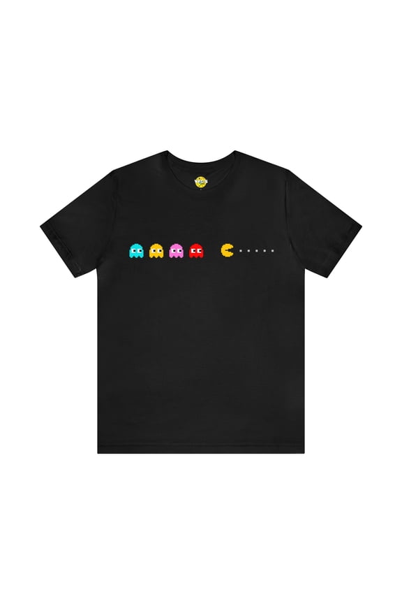 Pac-Man Ghosts Pixel Art T-Shirt - Retro Gamer Tee with Chasing Ghosts