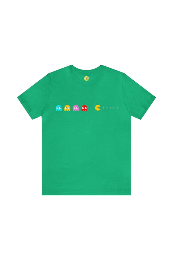 Pac-Man Ghosts Pixel Art T-Shirt - Retro Gamer Tee with Chasing Ghosts