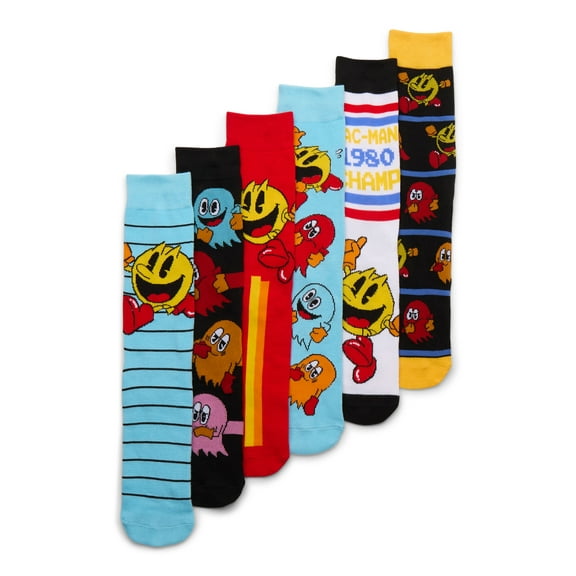Pac-Man Men's Crew Socks, 6-Pack, Shoe Sizes 8-12