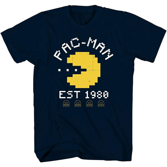 Pac-Man Mens Shirt, Graphic Pacman Shirt Namco Atari Classic T-Shirt Navy – 3XL
