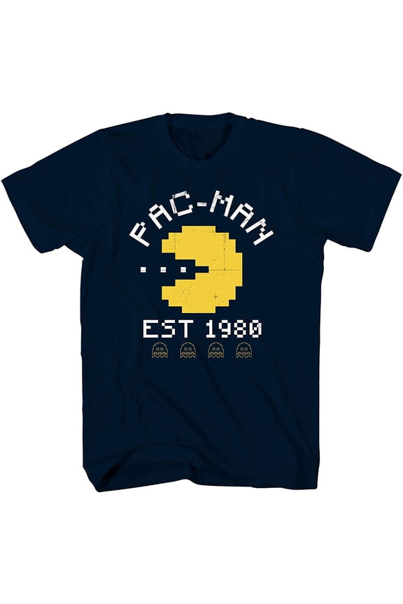 Pac-Man Mens Shirt, Graphic Pacman Shirt Namco Atari Classic T-Shirt Navy – S