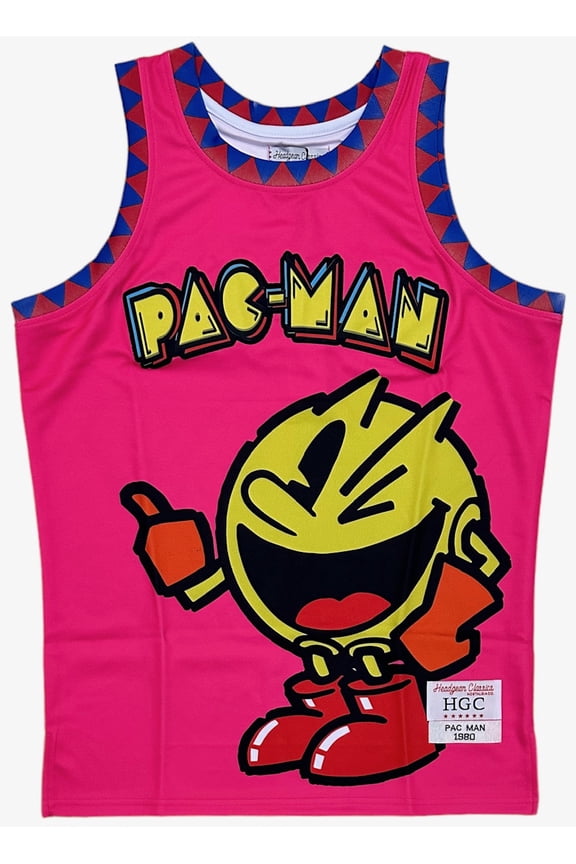 Pac-Man Video Game Men's Headgear Classics Premium Embroidered Basketball Jersey (Large, Pink)