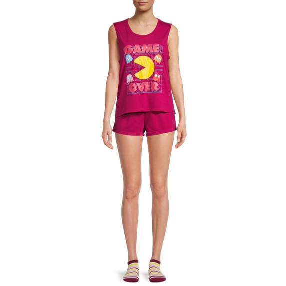 Pac Man Women's and Women's Plus Tank Top, Shorts and Socks, 3-Piece Sleep Set