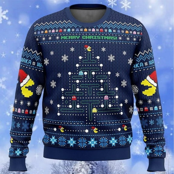 Pac-man Ugly Christmas Sweater, Pac Man Game Ugly Christmas Sweater, Family Christmas Ugly Sweater Party, Video Game Xmas Sweatshirt