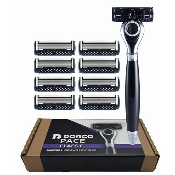 Pace Classic - Seven Blade Razor System with Pivoting Head and Premium Handle- 9 Pack (1 Handle + 9 Cartridges)