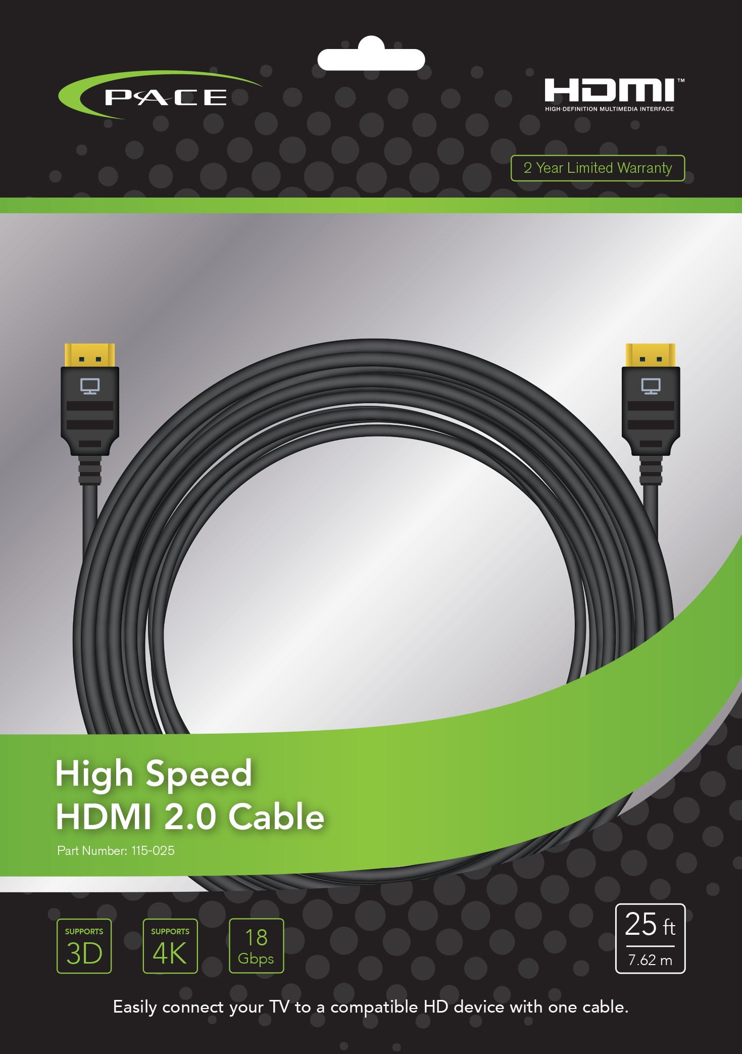 Pace International 115025 25 ft. HDMI Cable, Black