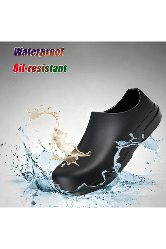 Anti-slip Waterproof Black Work Shoes Oil-Resistant Chef Nurse Slippers Lightweight Cushioned Wide Toe All Seasons Hospital Kitchen Restaurant