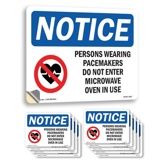 Pacemakers Do Not Enter Microwave Oven OSHA Notice Vinyl Decal Label 14 Inch x 10 Inch - 10 Pack