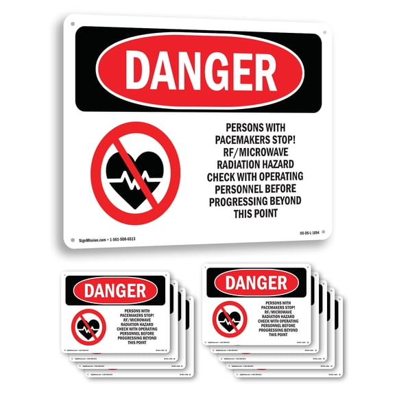 Pacemakers Stop Rf Microwave Radiation OSHA Danger Aluminum Sign 10 Inch x 7 Inch - 10 Pack