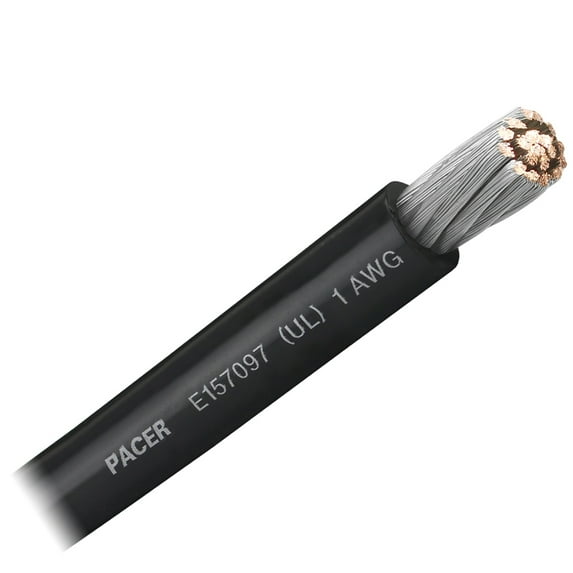 Pacer Black 1 AWG Battery Cable - Sold By The Foot | Bundle of 2