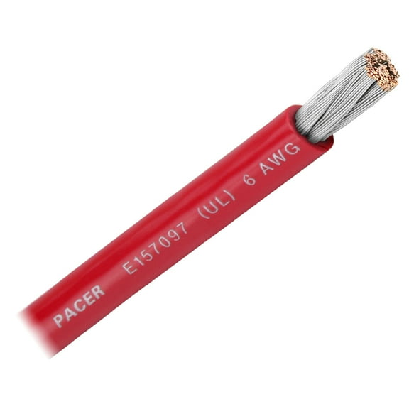 Pacer Red 6 AWG Battery Cable - Sold By The Foot | Bundle of 10