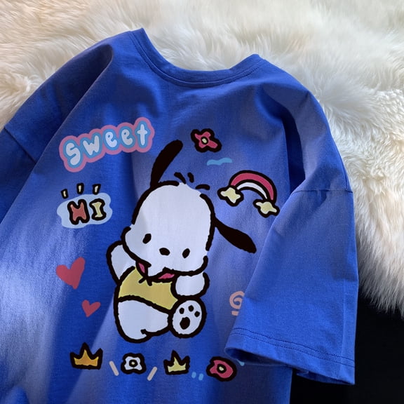 Pacha Dog Youth Clothes Women Tee Shirt Sanrio Leisure Tee Shirt Letter Soft Tee Clothing Personality Pleasure Short Sleeved
