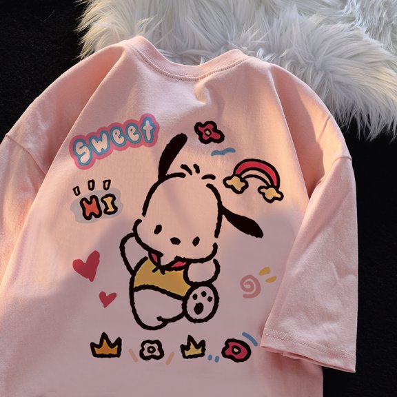 Pacha Dog Youth Clothes Women Tee Shirt Sanrio Leisure Tee Shirt Letter Soft Tee Clothing Personality Pleasure Short Sleeved