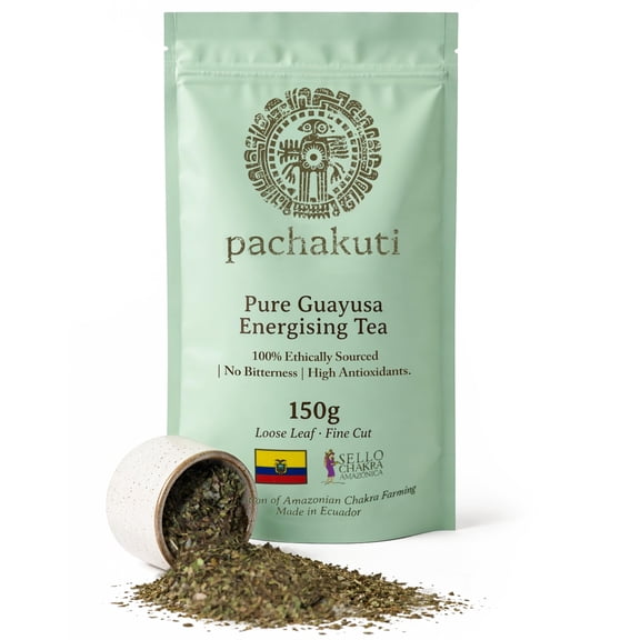 Pachakuti Guayusa - Antioxidant Rich Energising Tea - Fine Cut Loose Leaf - 100% Pure Ilex Guayusa - Ethically Sourced from the Ecuadorian Amazon - Chakra Farmed - 150g