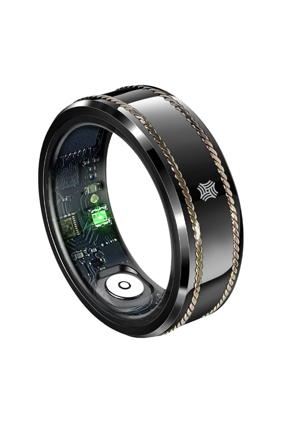 Pachira Smart Ring, Dual 14K Gold Inlays, Fitness/ Sleep/ Stress/ Heart Rate/ SpO2 Tracker, No App Subscription, Waterproof, 7-Day Battery Life, 170+ Sports Modes, iOS & Android Compatible, Black (7)