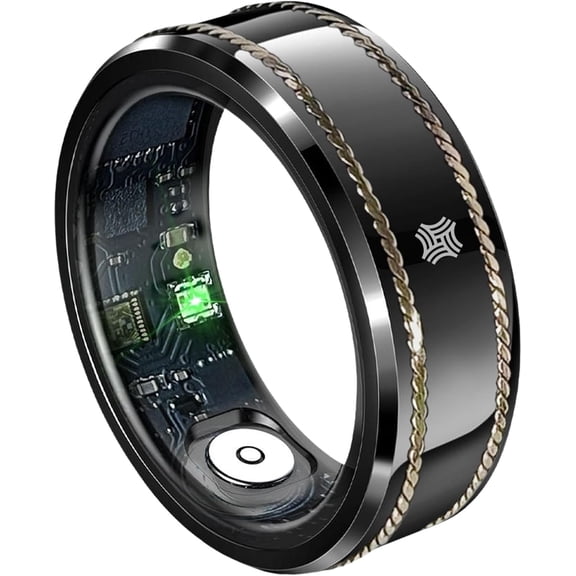 Pachira Smart Ring, Dual 14K Gold Inlays, Fitness/ Sleep/ Stress/ Heart Rate/ SpO2 Tracker, No App Subscription, Waterproof, 7-Day Battery Life, 170+ Sports Modes, iOS & Android Compatible, Black (8)