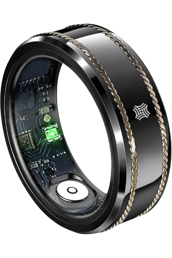 Pachira Smart Ring, Dual 14K Gold Inlays, Fitness/ Sleep/ Stress/ Heart Rate/ SpO2 Tracker, No App Subscription, Waterproof, 7-Day Battery Life, 170+ Sports Modes, iOS & Android Compatible, Black (8)