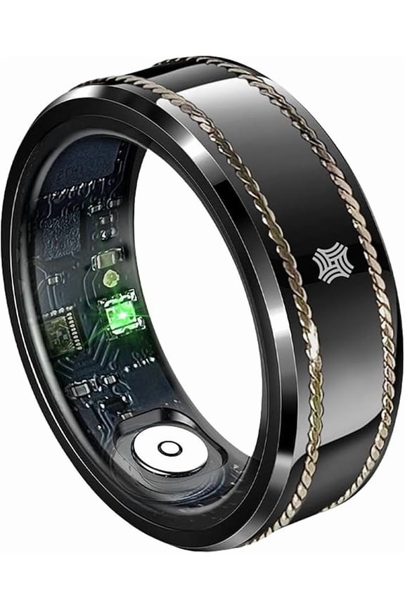 Pachira Smart Ring, Dual 14K Gold Inlays, Fitness/ Sleep/ Stress/ Heart Rate/ SpO2 Tracker, No App Subscription, Waterproof, 7-Day Battery Life, 170+ Sports Modes, iOS & Android Compatible, Black, 10