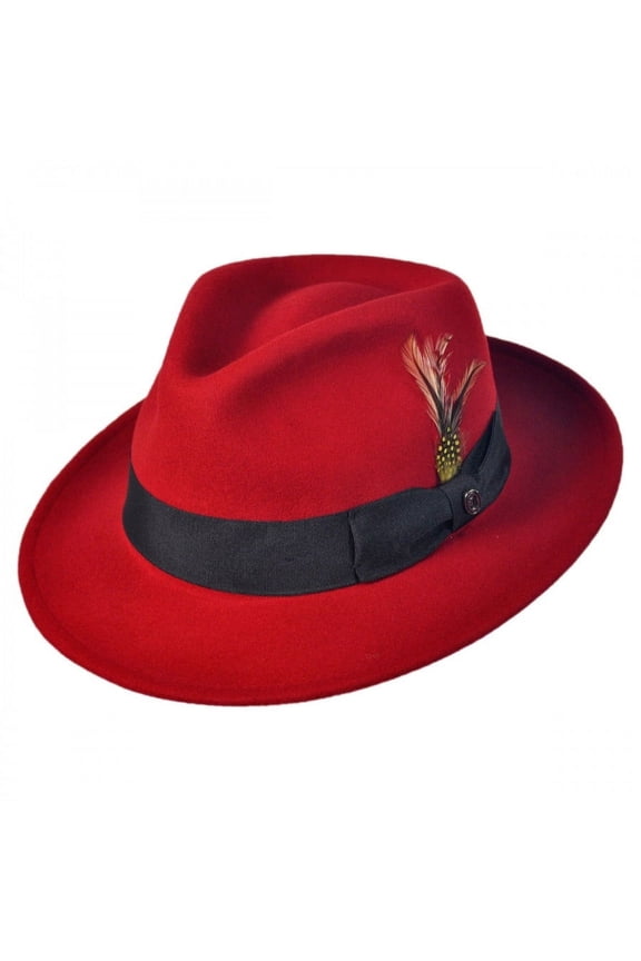 Pachuco Crushable Wool Felt Fedora Hat - XL - Red