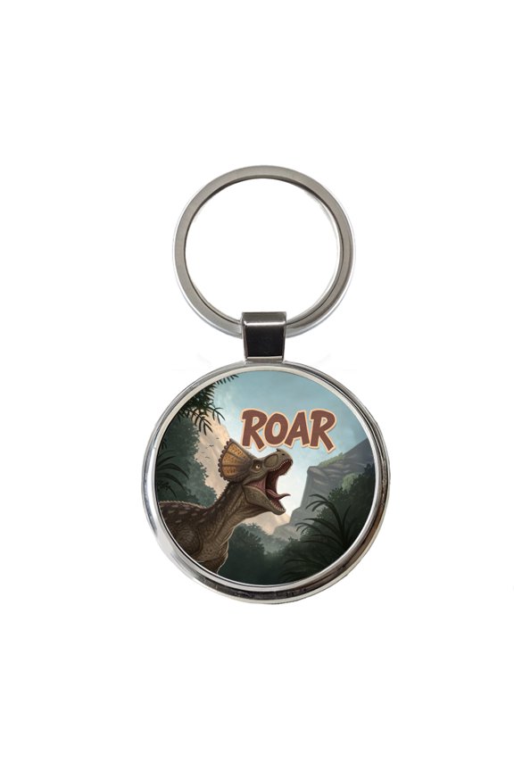 Pachycephalosaurus Roar Bold Dinosaur Metal Round Keychain