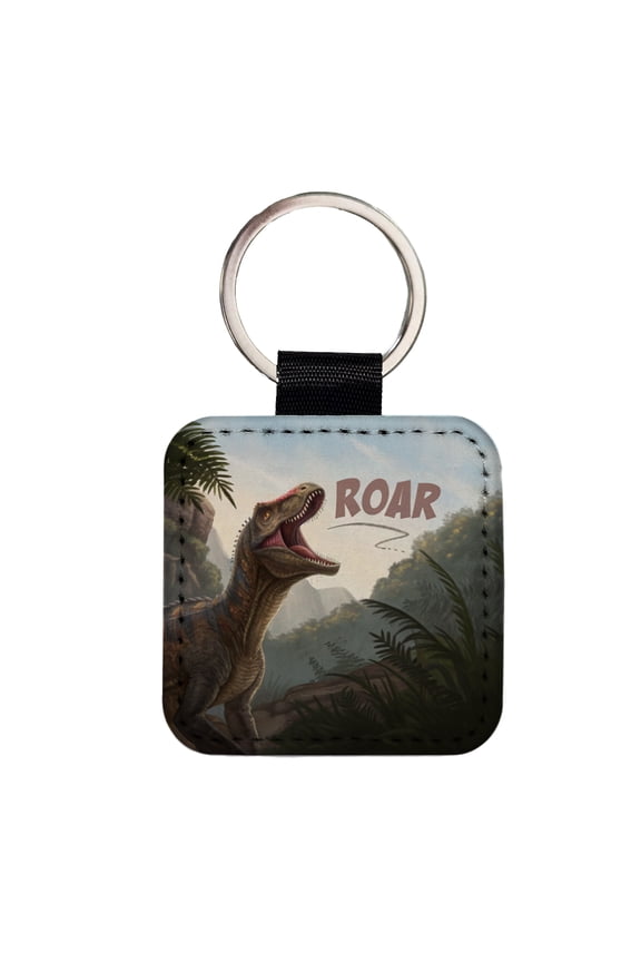 Pachycephalosaurus Roar Dinosaur Faux Leather Square Keychain