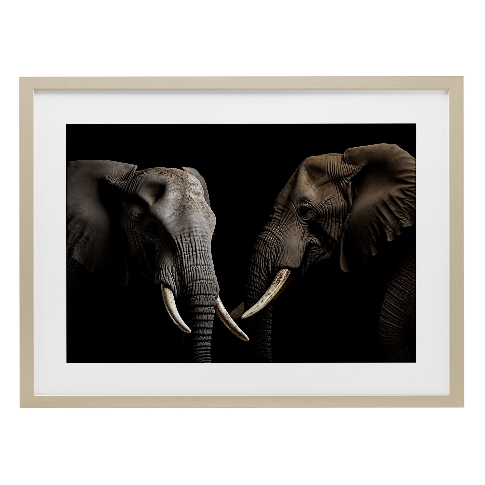 Pachyderm Elephant Pair Birch Framed Print Under Glass, design by Decent Exposures