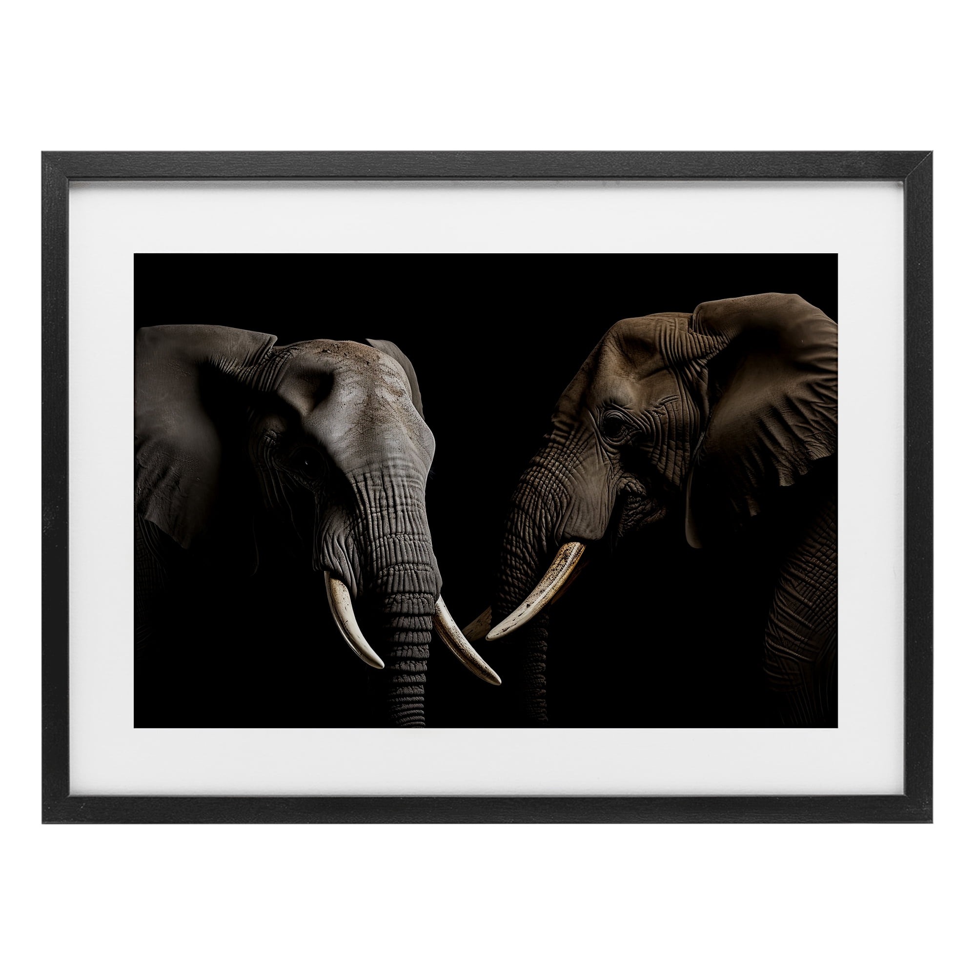 Pachyderm Elephant Pair Black Framed Print Under Glass, design by Decent Exposures