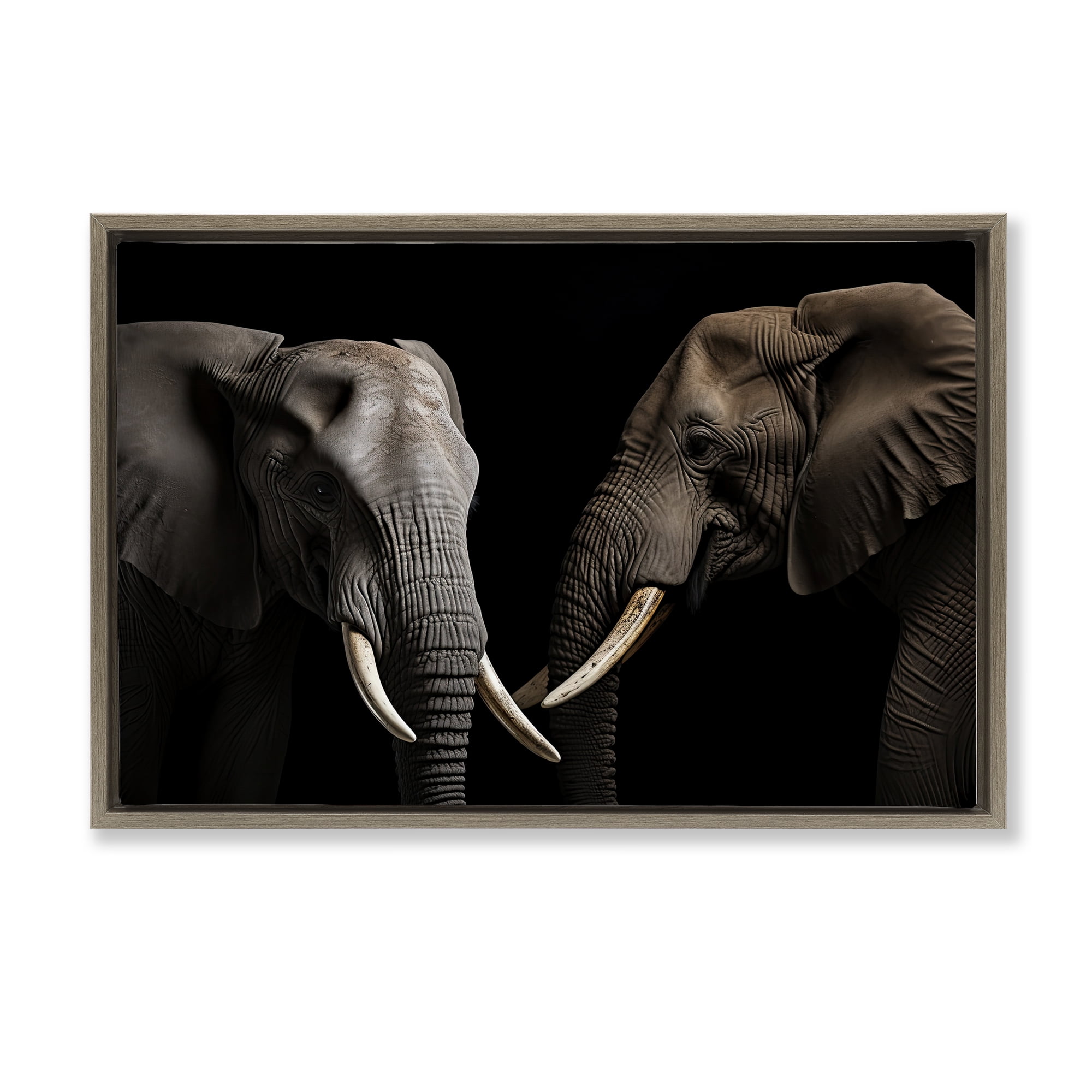 Pachyderm Elephant Pair Brown Framed Floater Canvas Wall Art, design by Decent Exposures