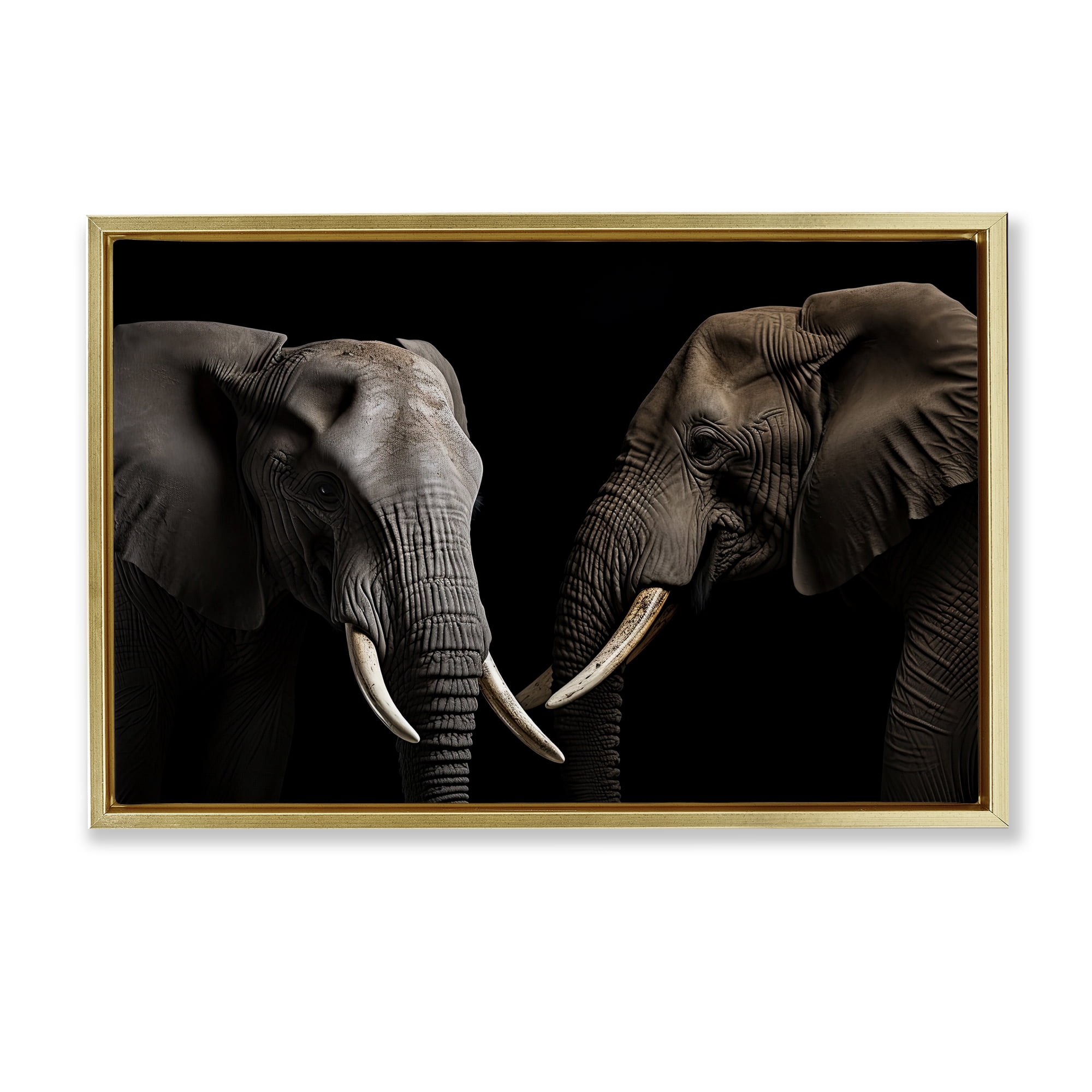 Pachyderm Elephant Pair Gold Framed Floater Canvas Wall Art, design by Decent Exposures