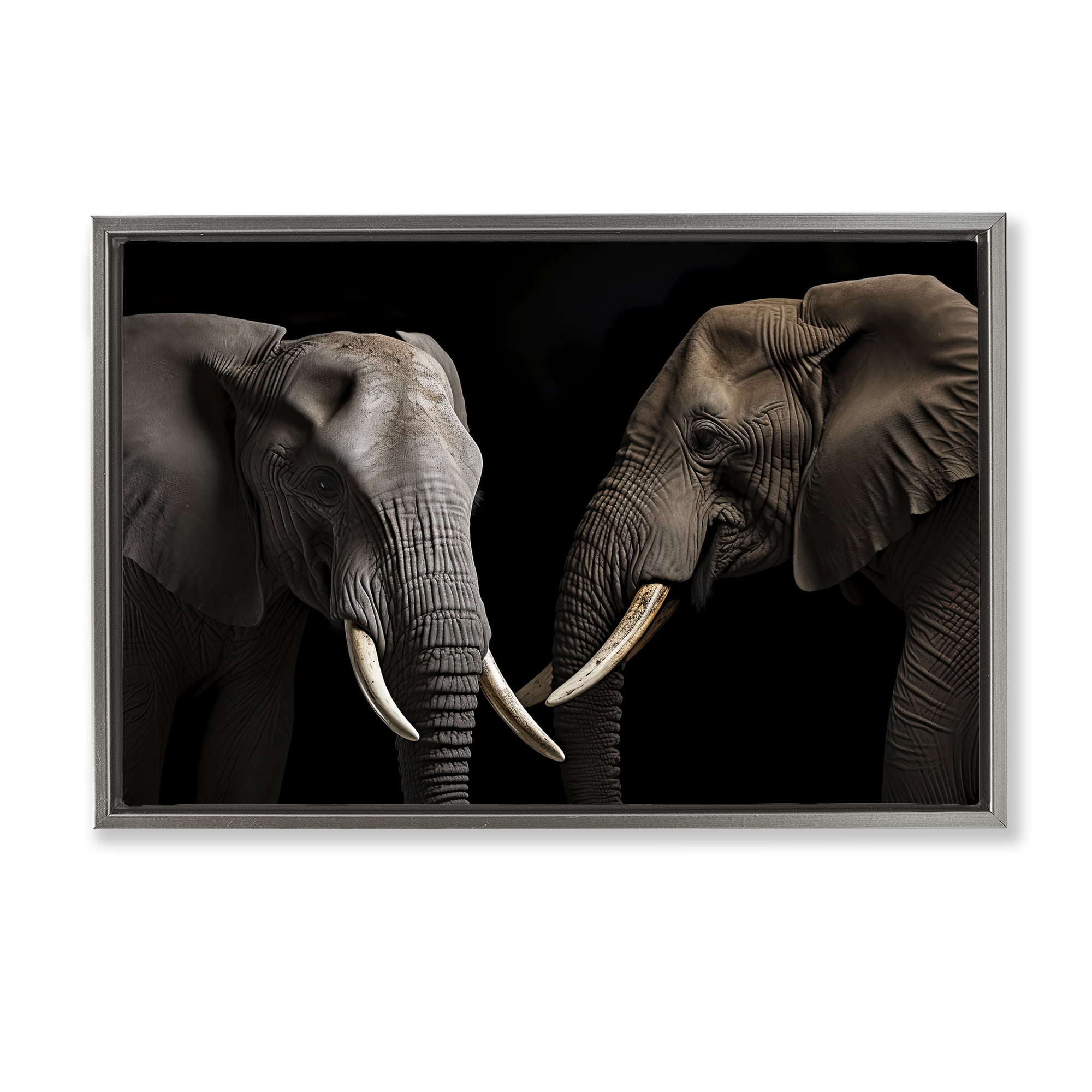 Pachyderm Elephant Pair Gray Framed Floater Canvas Wall Art, design by Decent Exposures