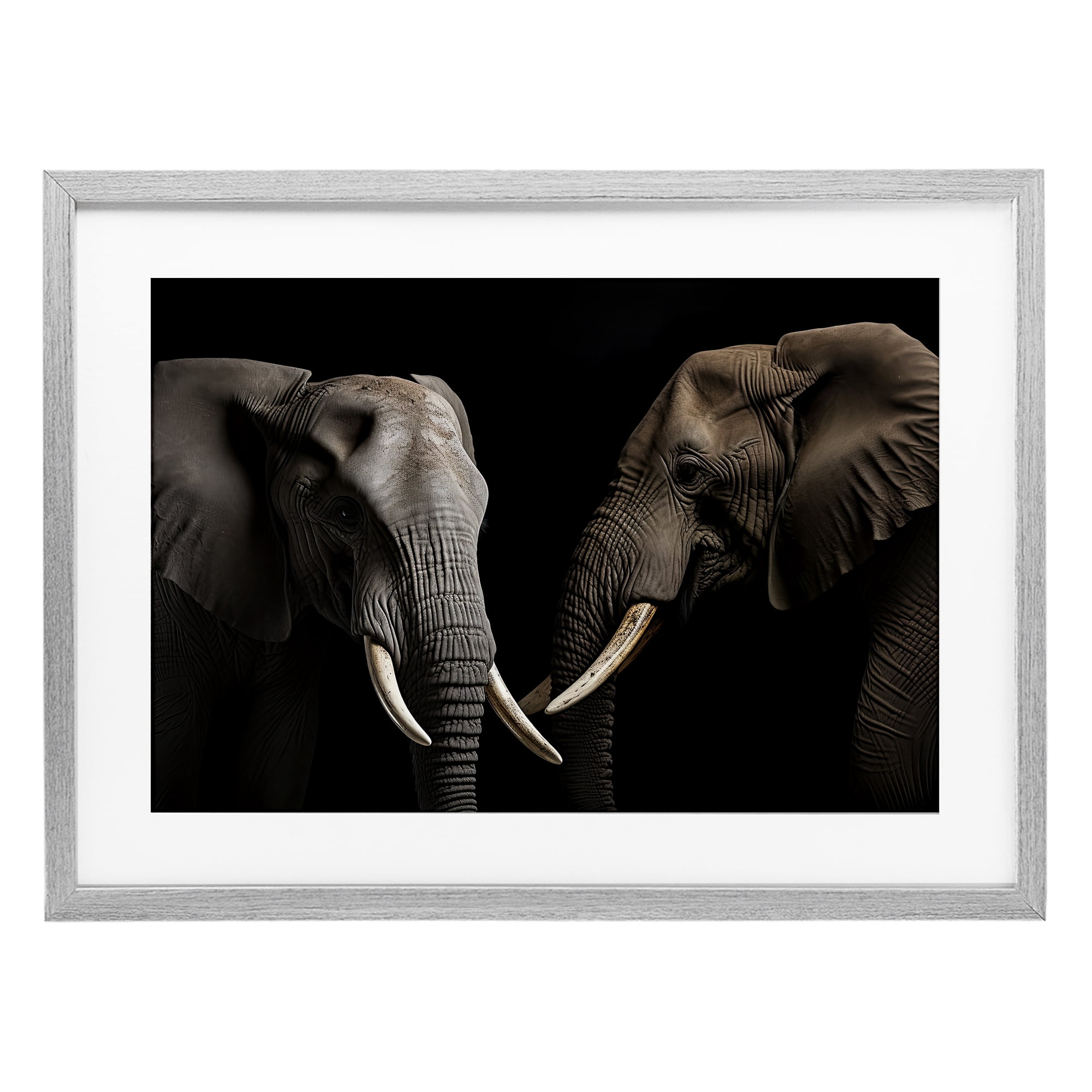 Pachyderm Elephant Pair Gray Framed Print Under Glass, design by Decent Exposures