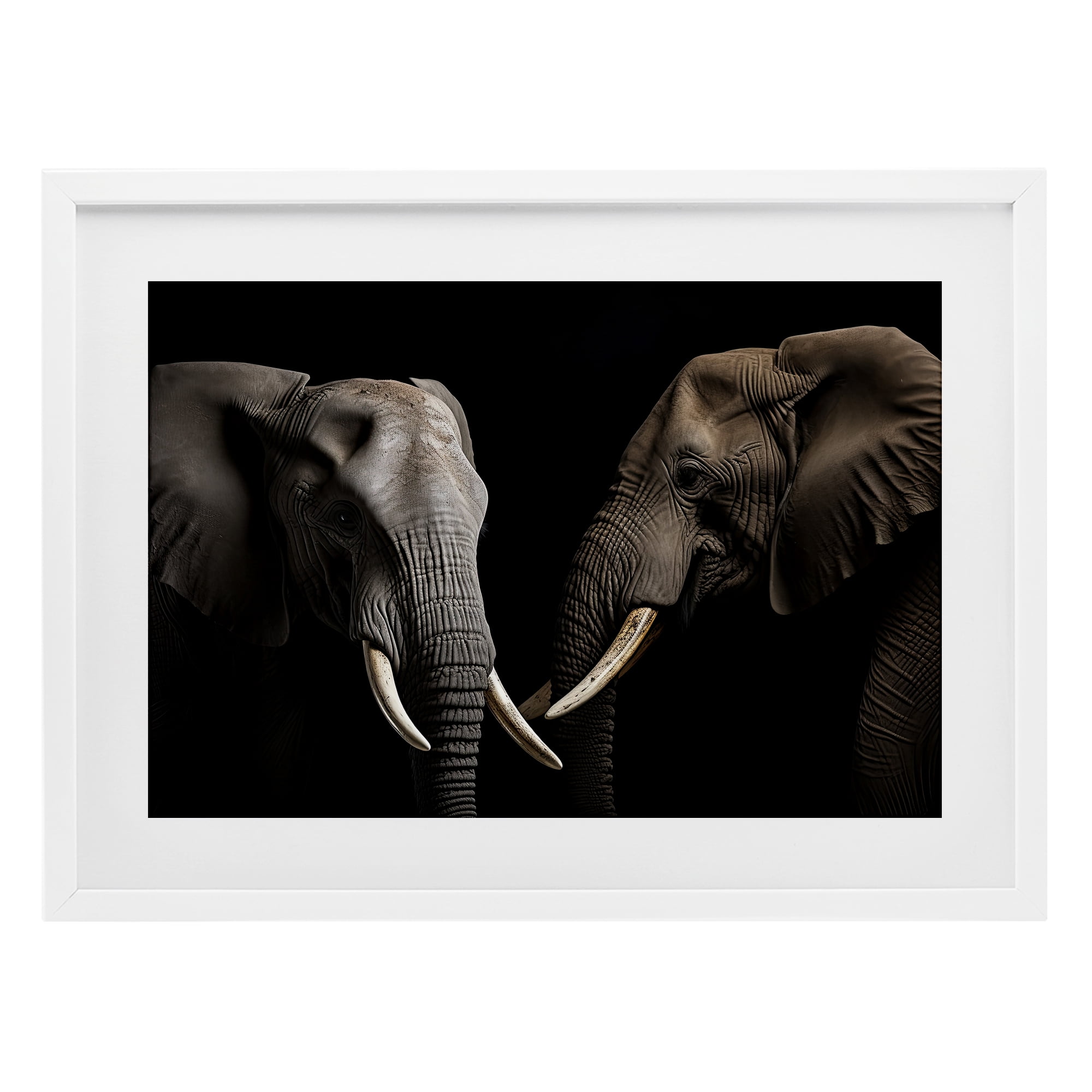 Pachyderm Elephant Pair White Framed Print Under Glass, design by Decent Exposures