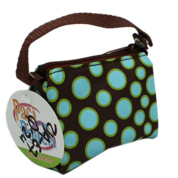 Paci Pouch Pacifier Holder - Brown & Blue Green Polka Dot