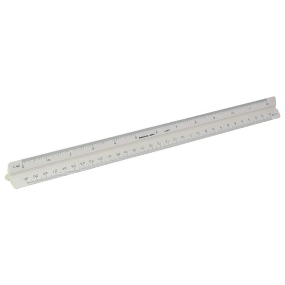 Pacific Arc, Architect Plastic Scale Ruler, Divided by: 1/16th, 3/32, 1/8, 3/16, 1/4, 3/8, 1/2, 3/4, 1, 1-1/2, and 3 inch Scale Degrees. 12 inch