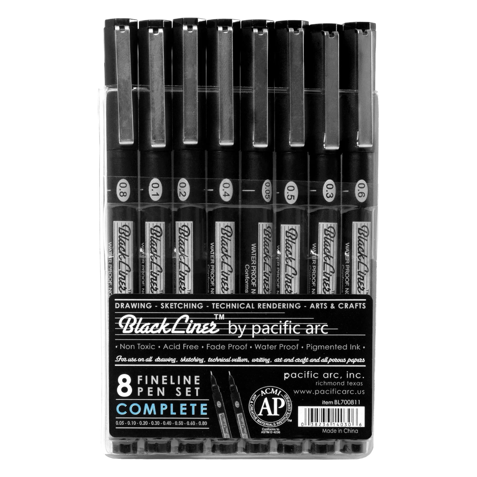 Pacific Arc, Blackliner Black Fineliner Pens, Set of 4 Differently