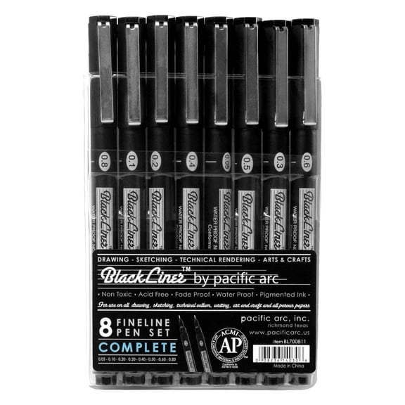 Pacific Arc, Blackliner Black Fineliner Pens, Set of 4 Differently Sized Fine Drawing Pens for Artists, Sketching Pens, Journaling Pens, Hand Lettering Pens, and Calligraphy Pens