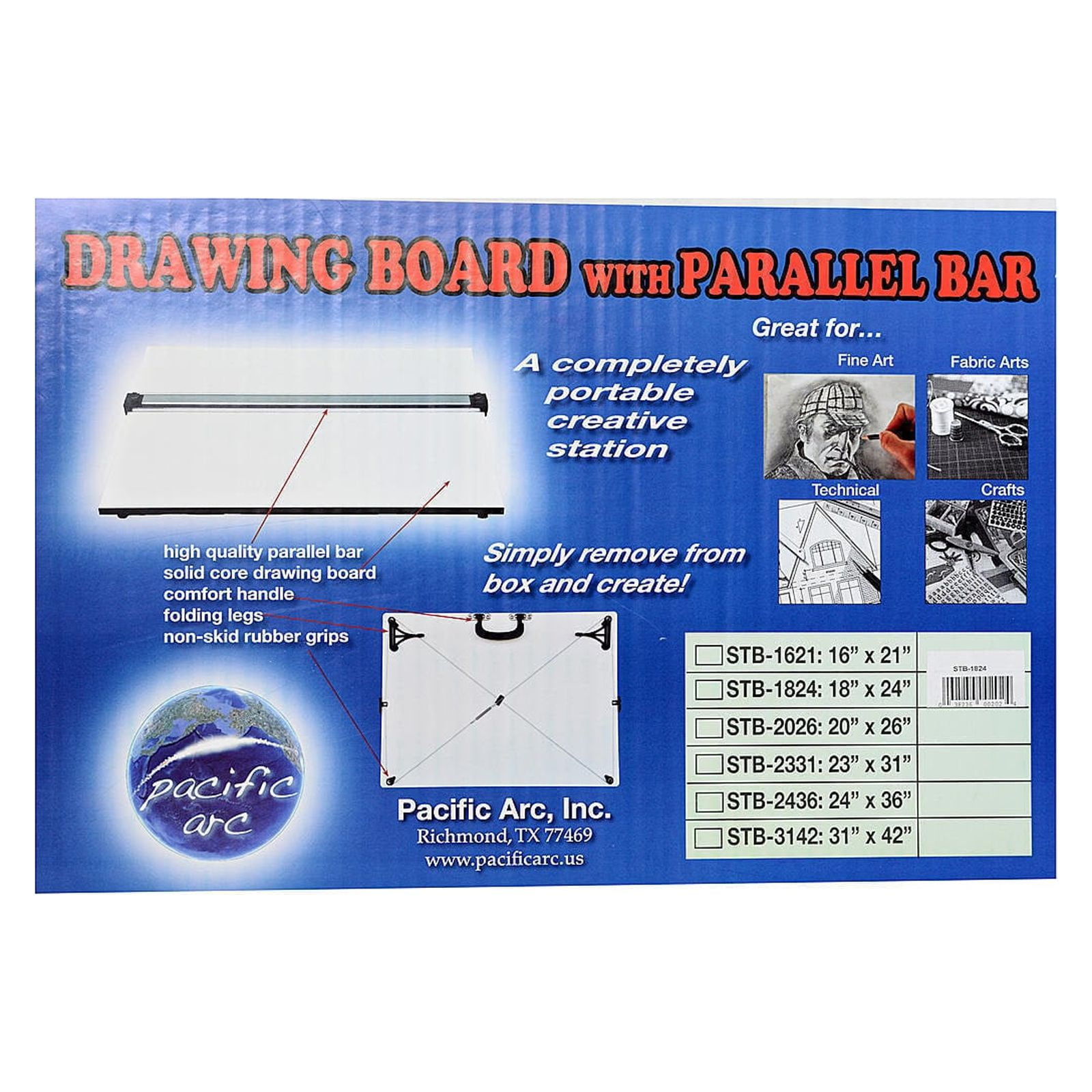 Pacific Arc Drafting Board, Portable Drafting Table with Parallel Bar